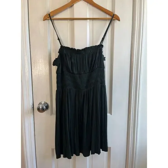 Free People Intimately Dark Green Slip Dress Sz M - Boho Lace Trim Babydoll Mini - Picture 1 of 8